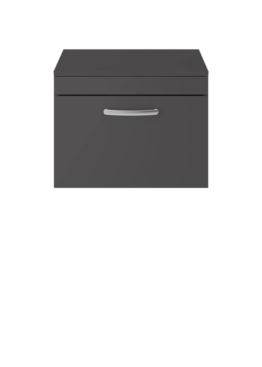 Nuie Athena 600mm Gloss Grey Wall Hung Single Drawer Vanity Unit With Worktop