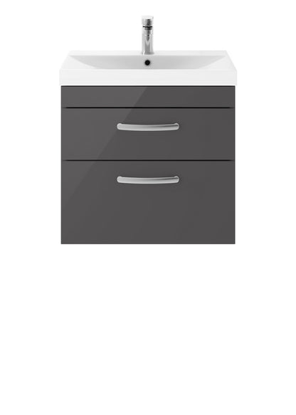 Nuie Athena 600mm Wall Hung 2 Drawer Vanity Unit With Thin-Edge 1 Tap Hole Basin