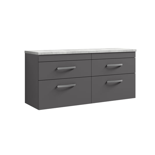 Nuie 1200mm Wall Hung Gloss Grey 4-Drawer Unit With Laminate Worktop