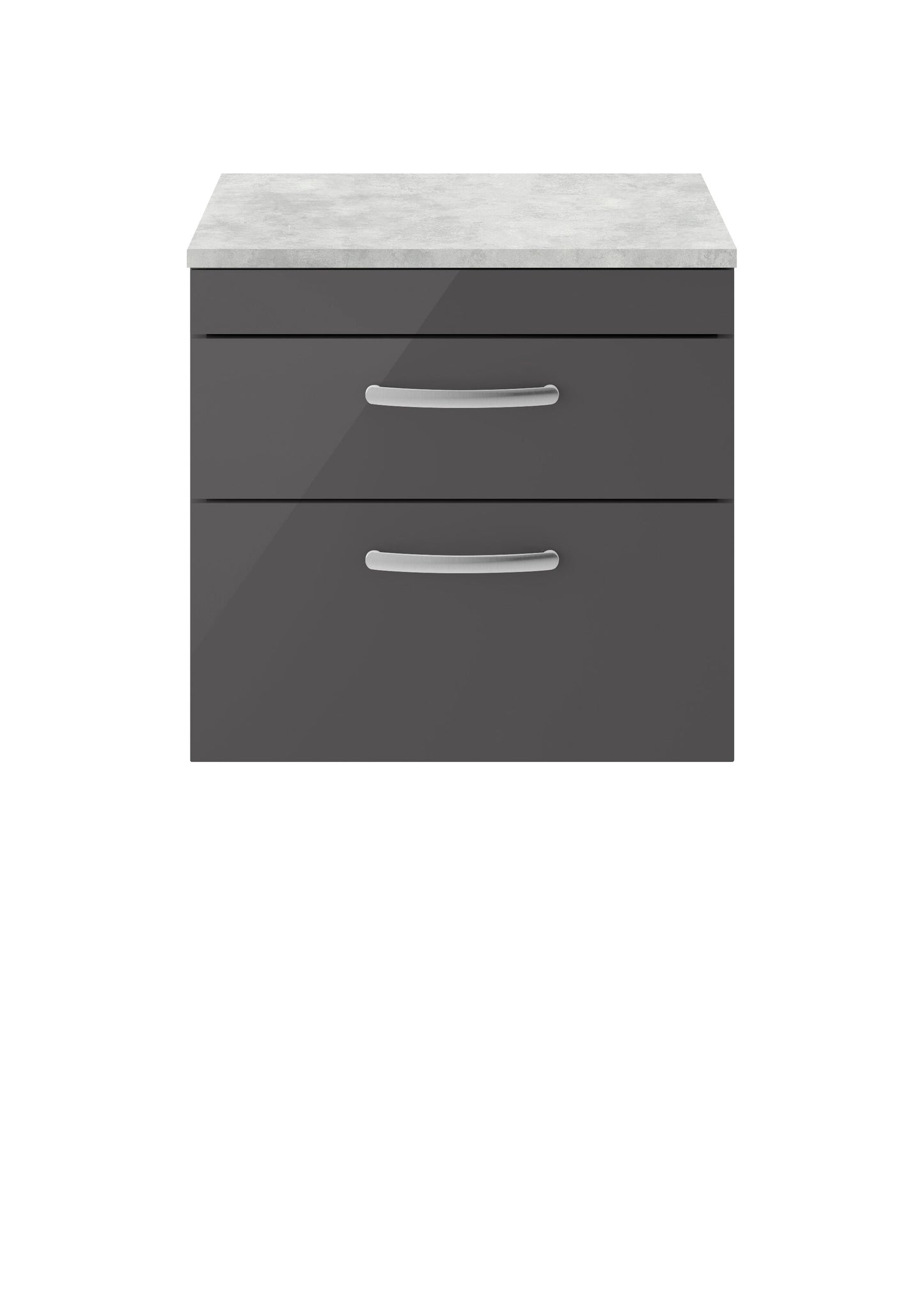 Nuie Athena 600mm Gloss Grey Wall Hung 2 Drawer Vanity Unit With Laminate Worktop