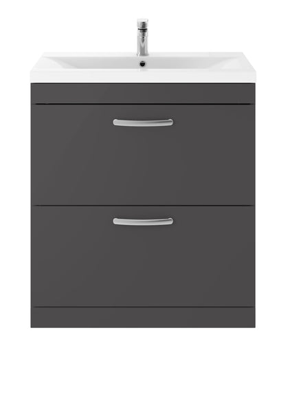 Nuie Athena 800mm Gloss Grey Floor Standing 2 Drawer Soft Close Vanity Unit With 1 Tap Hole Basin