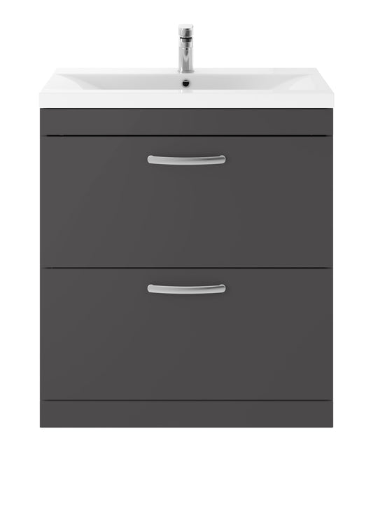 Nuie Athena 800mm Gloss Grey Floor Standing 2 Drawer Soft Close Vanity Unit With 1 Tap Hole Basin