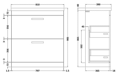 Nuie Athena 800mm Gloss Grey Floor Standing 2 Drawer Soft Close Vanity Unit With 1 Tap Hole Basin