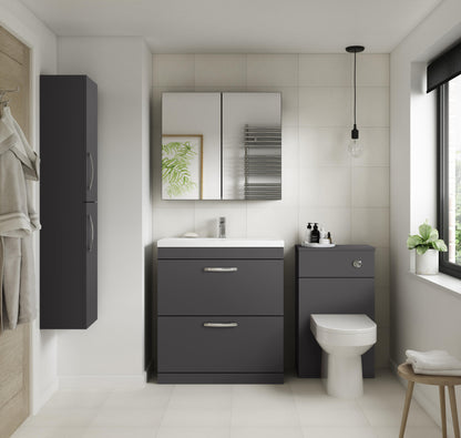 Nuie Athena 800mm Gloss Grey Floor Standing 2 Drawer Soft Close Vanity Unit With 1 Tap Hole Basin