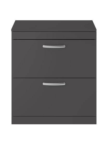 Nuie Athena 800mm Gloss Grey Floor Standing 2 Drawer Vanity Unit With Worktop