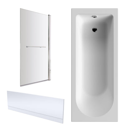 Nuie 1700mm x 700mm European White Round Single Ended Bath, Bath Screen and Side Panel