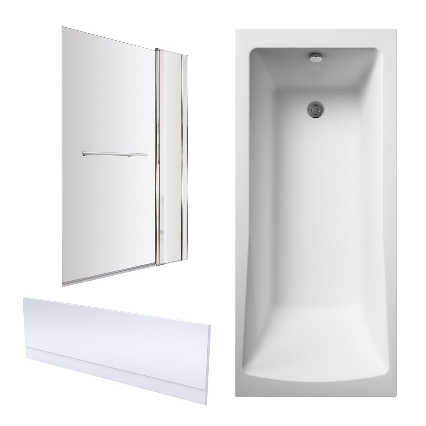 Nuie 1700mm x 700mm White Straight Single Ended Bath, Bath Screen and Side Panel