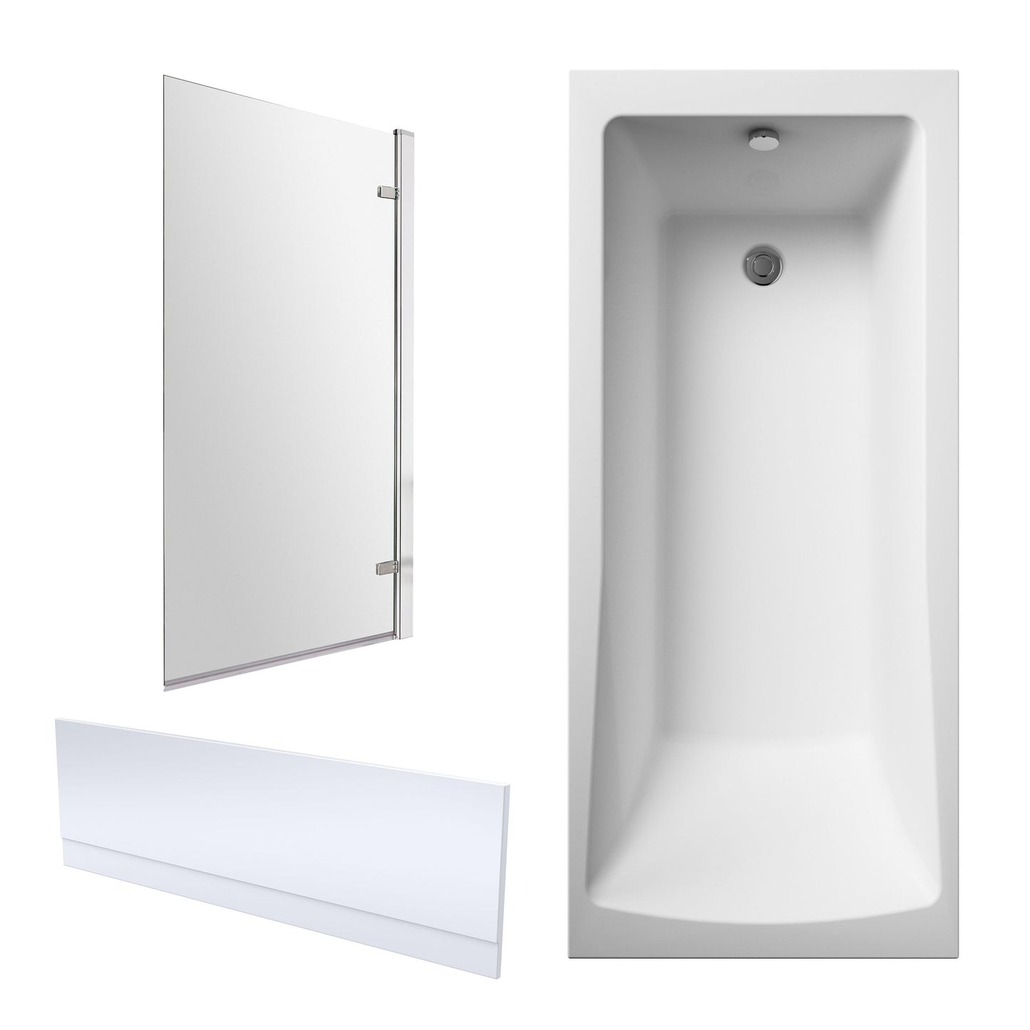 Nuie 1700mm x 700mm White Straight Single Ended Bath, Bath Screen, Side Panel and Leg Set