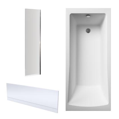 Nuie 1700mm x 750mm White Straight Single Ended Bath, Bath Screen, Side Panel and Leg Set