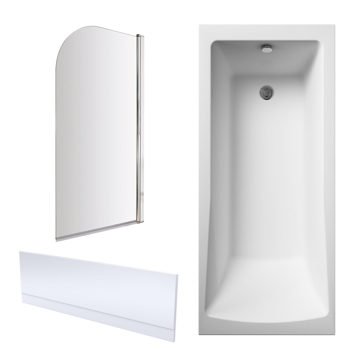 Nuie 1700mm x 700mm European White Straight Single Ended Bath, Bath Screen and Front Panel
