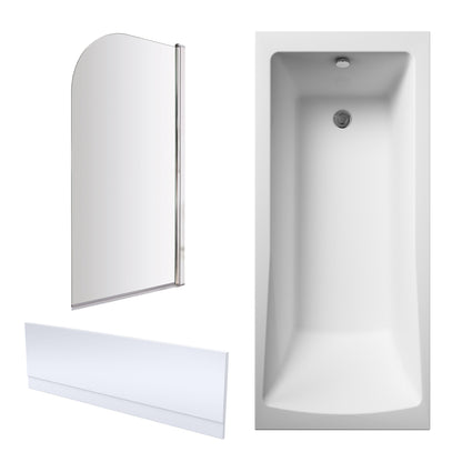 Nuie 1700mm x 700mm European White Straight Single Ended Bath, Bath Screen and Front Panel