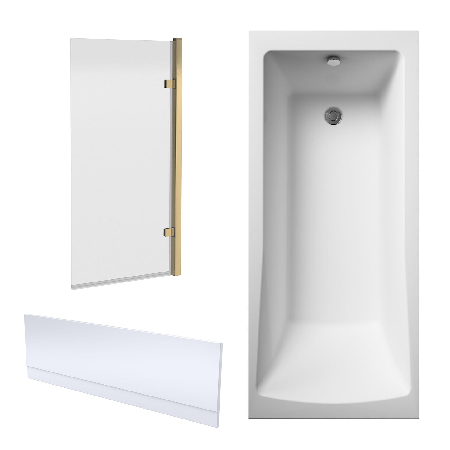 Nuie 1700mm x 700mm European White Straight Single Ended Bath, Bath Screen and Side Panel