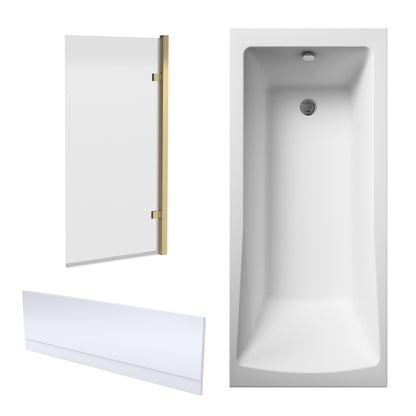 Nuie 1700mm x 700mm European White Straight Single Ended Bath, Bath Screen and Side Panel