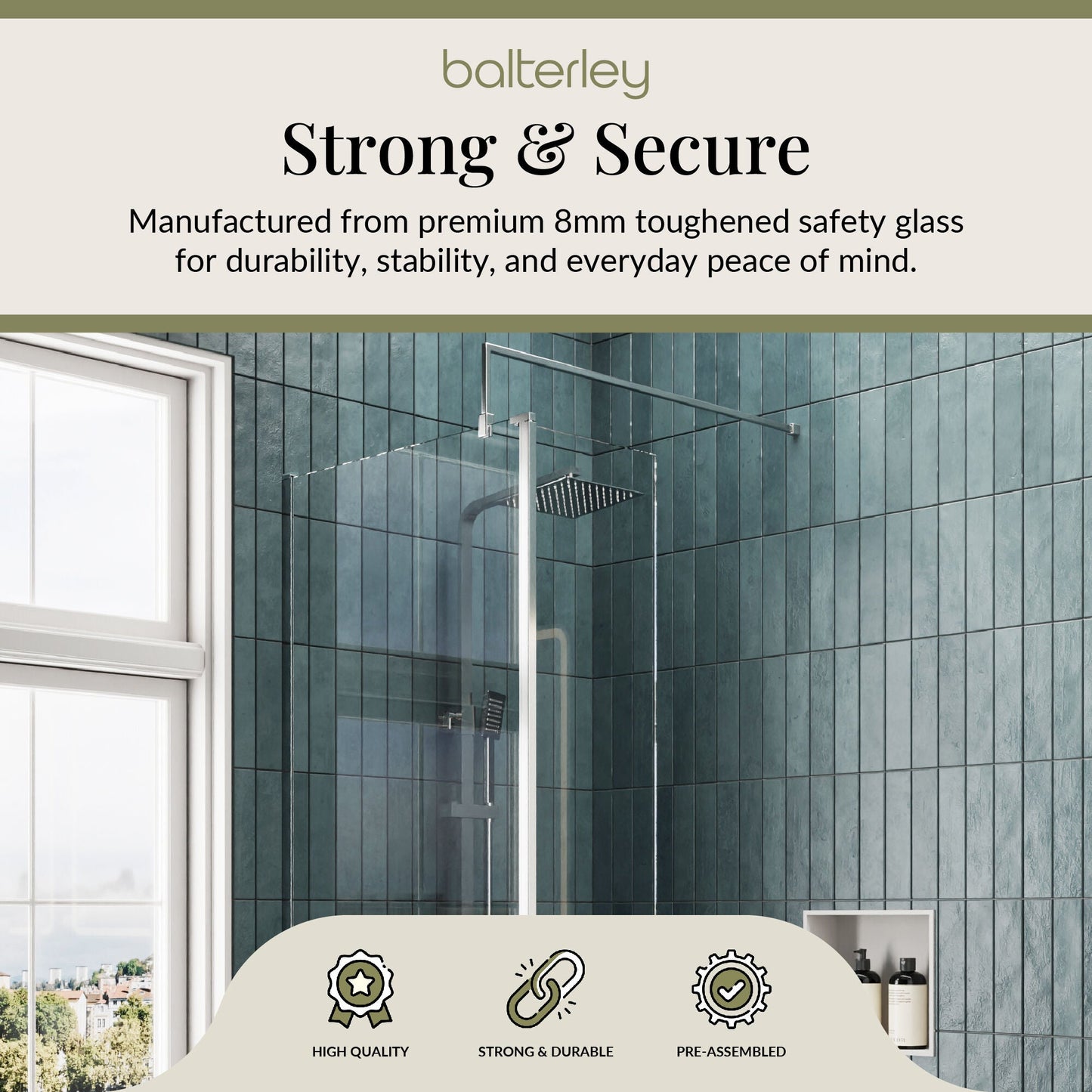 Contemporary 8mm Glass Walk In Wetroom Screen and Hinged Return Screen and Shower Tray - Choice of Size and Finish