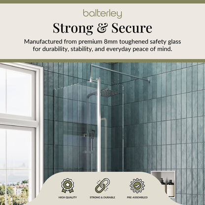 Contemporary 8mm Glass Walk In Wetroom Screen and Hinged Return Screen and Shower Tray - Choice of Size and Finish