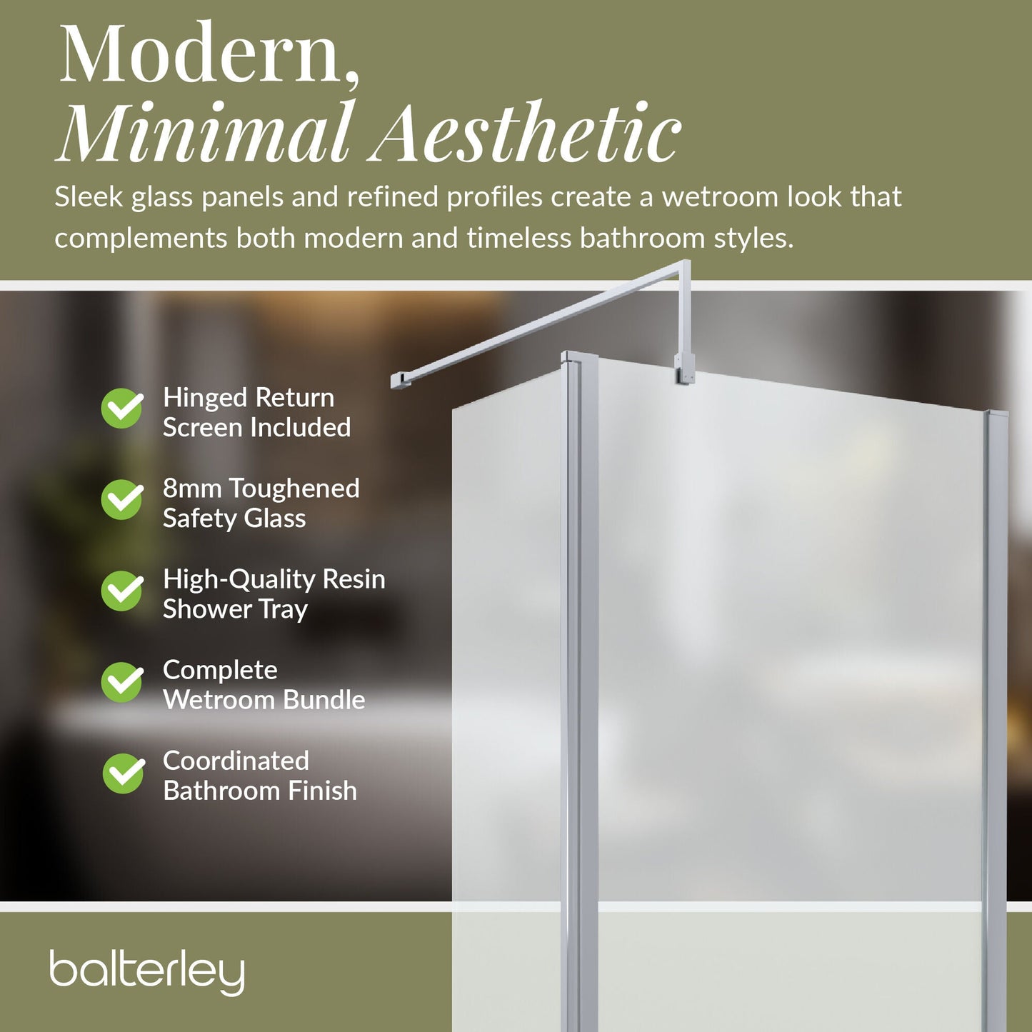 Contemporary 8mm Glass Walk In Wetroom Screen and Hinged Return Screen and Shower Tray - Choice of Size and Finish