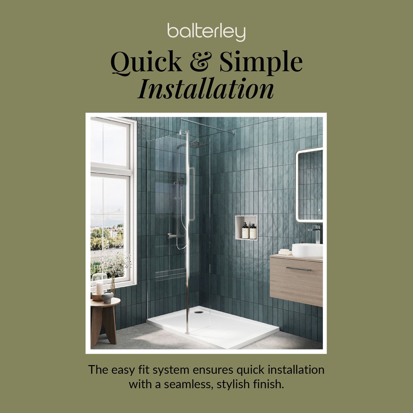 Contemporary 8mm Glass Walk In Wetroom Screen and Hinged Return Screen and Shower Tray - Choice of Size and Finish