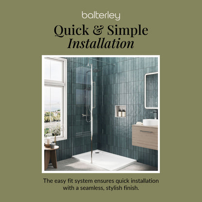 Contemporary 8mm Glass Walk In Wetroom Screen and Hinged Return Screen and Shower Tray - Choice of Size and Finish