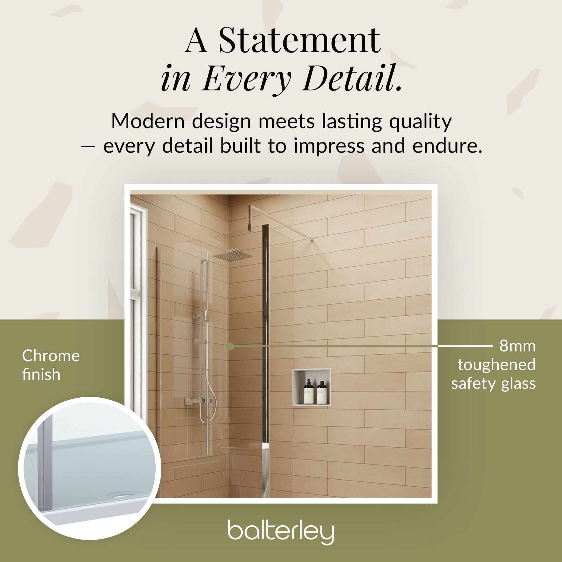 Contemporary 8mm Glass Walk In Wetroom Screen and Hinged Return Screen and Shower Tray - Choice of Size and Finish
