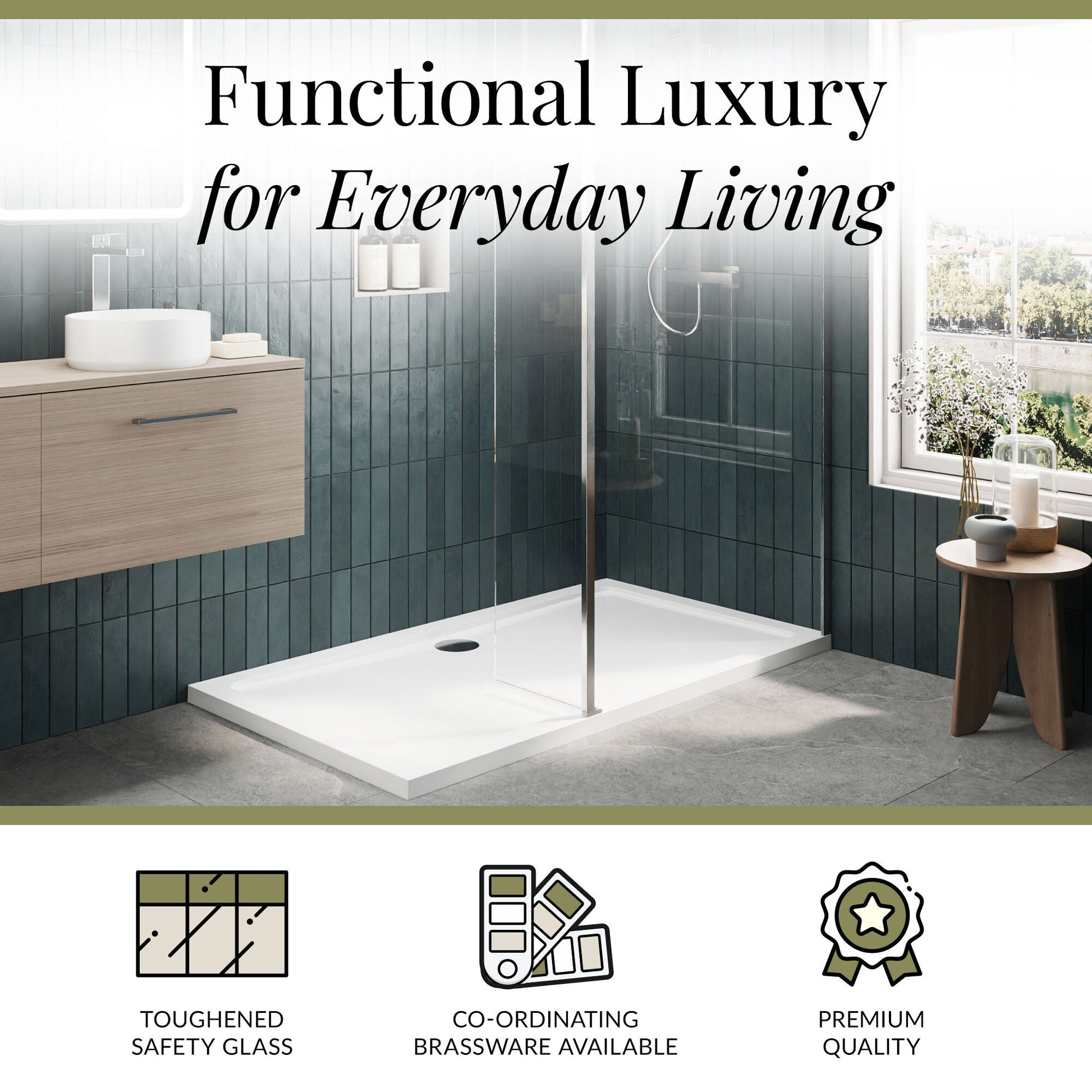 Contemporary 8mm Glass Walk In Wetroom Screen and Hinged Return Screen and Shower Tray - Choice of Size and Finish