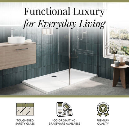 Contemporary 8mm Glass Walk In Wetroom Screen and Hinged Return Screen and Shower Tray - Choice of Size and Finish