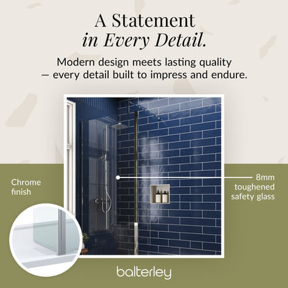 Contemporary 8mm Glass Walk In Wetroom Screen and Hinged Return Screen and Shower Tray - Choice of Size and Finish