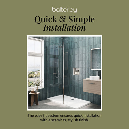 Contemporary 8mm Glass Walk In Wetroom Screen and Hinged Return Screen and Shower Tray - Choice of Size and Finish