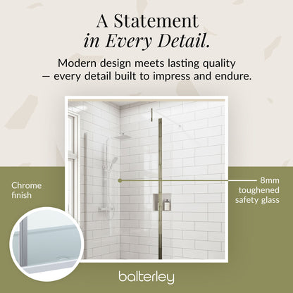 Contemporary 8mm Glass Walk In Wetroom Screen and Hinged Return Screen and Shower Tray - Choice of Size and Finish
