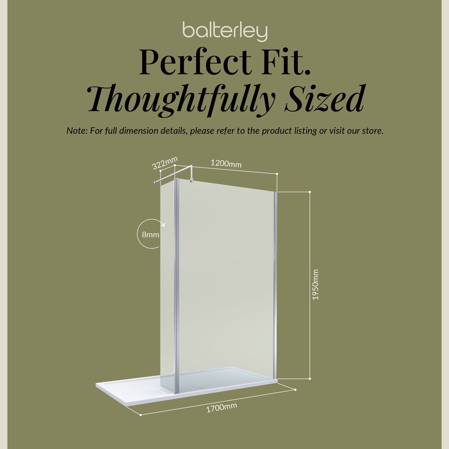 Contemporary 8mm Glass Walk In Wetroom Screen and Hinged Return Screen and Shower Tray - Choice of Size and Finish