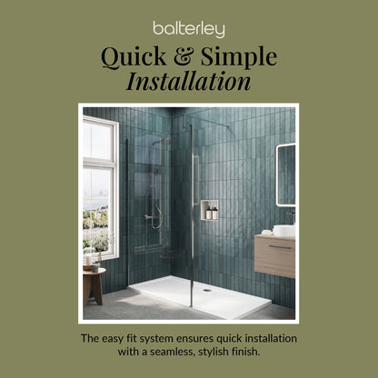 Contemporary 8mm Glass Walk In Wetroom Screen and Hinged Return Screen and Shower Tray - Choice of Size and Finish