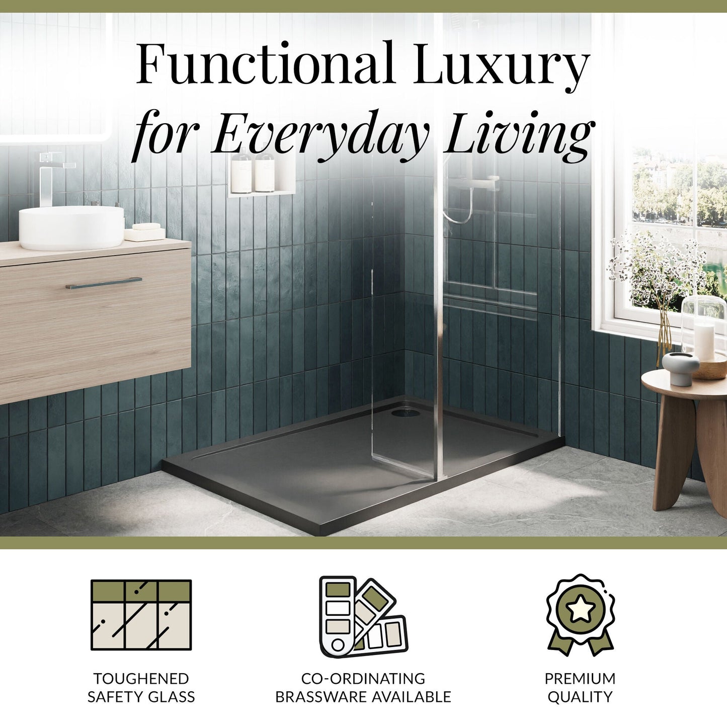 Contemporary 8mm Glass Walk In Wetroom Screen and Hinged Return Screen and Shower Tray - Choice of Size and Finish