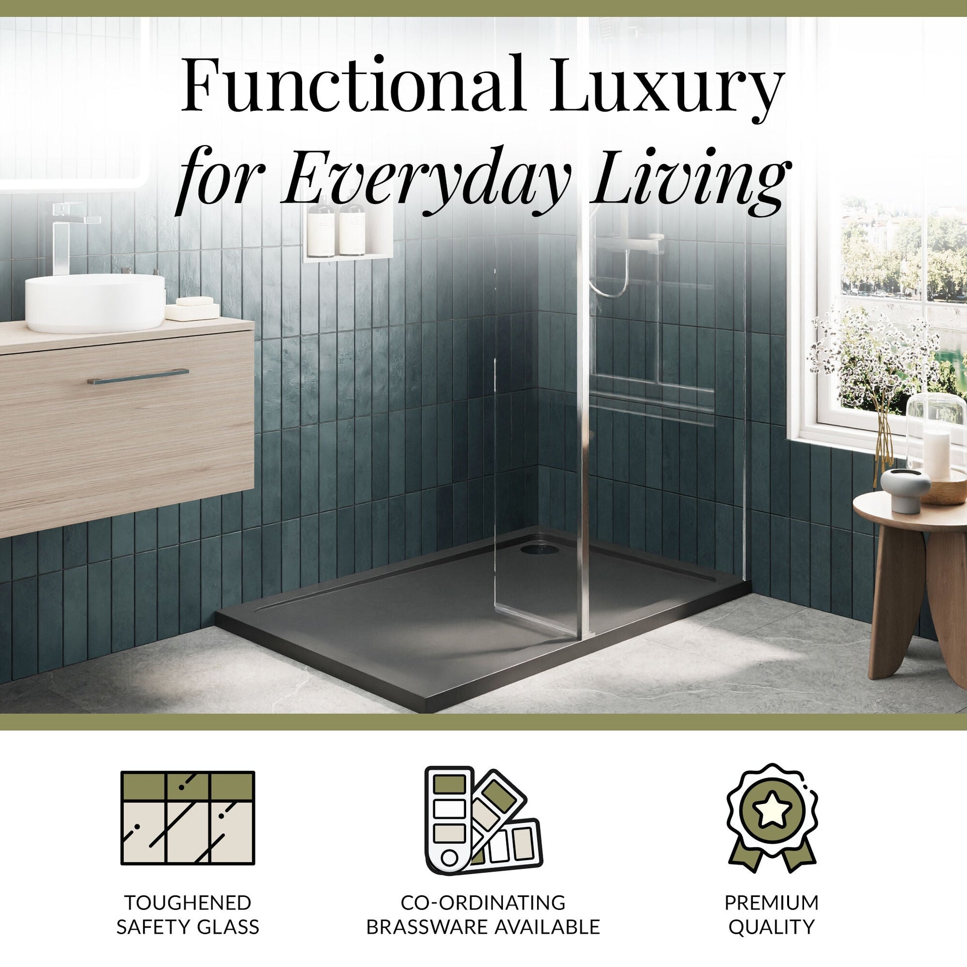 Contemporary 8mm Glass Walk In Wetroom Screen and Hinged Return Screen and Shower Tray - Choice of Size and Finish
