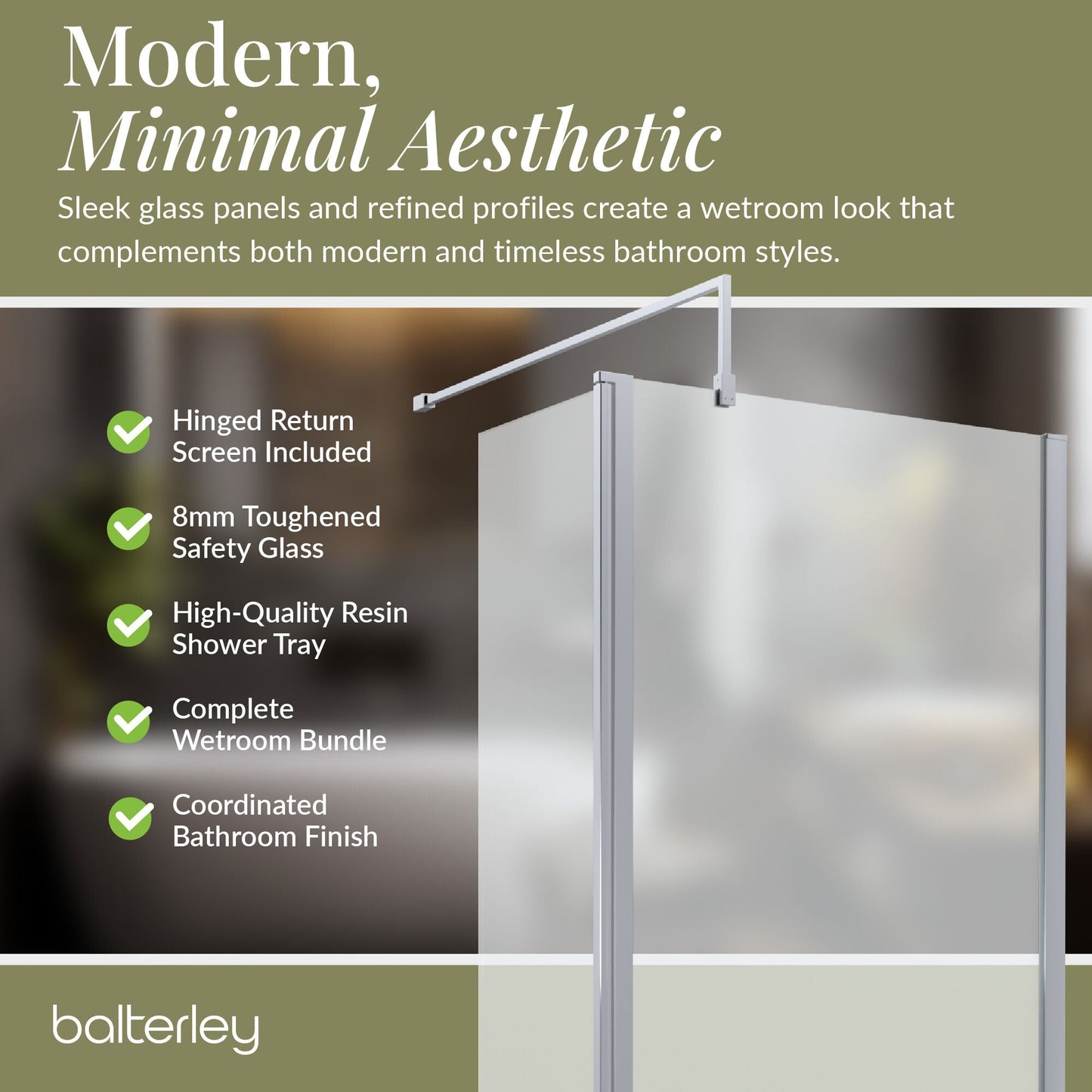 Contemporary 8mm Glass Walk In Wetroom Screen and Hinged Return Screen and Shower Tray - Choice of Size and Finish