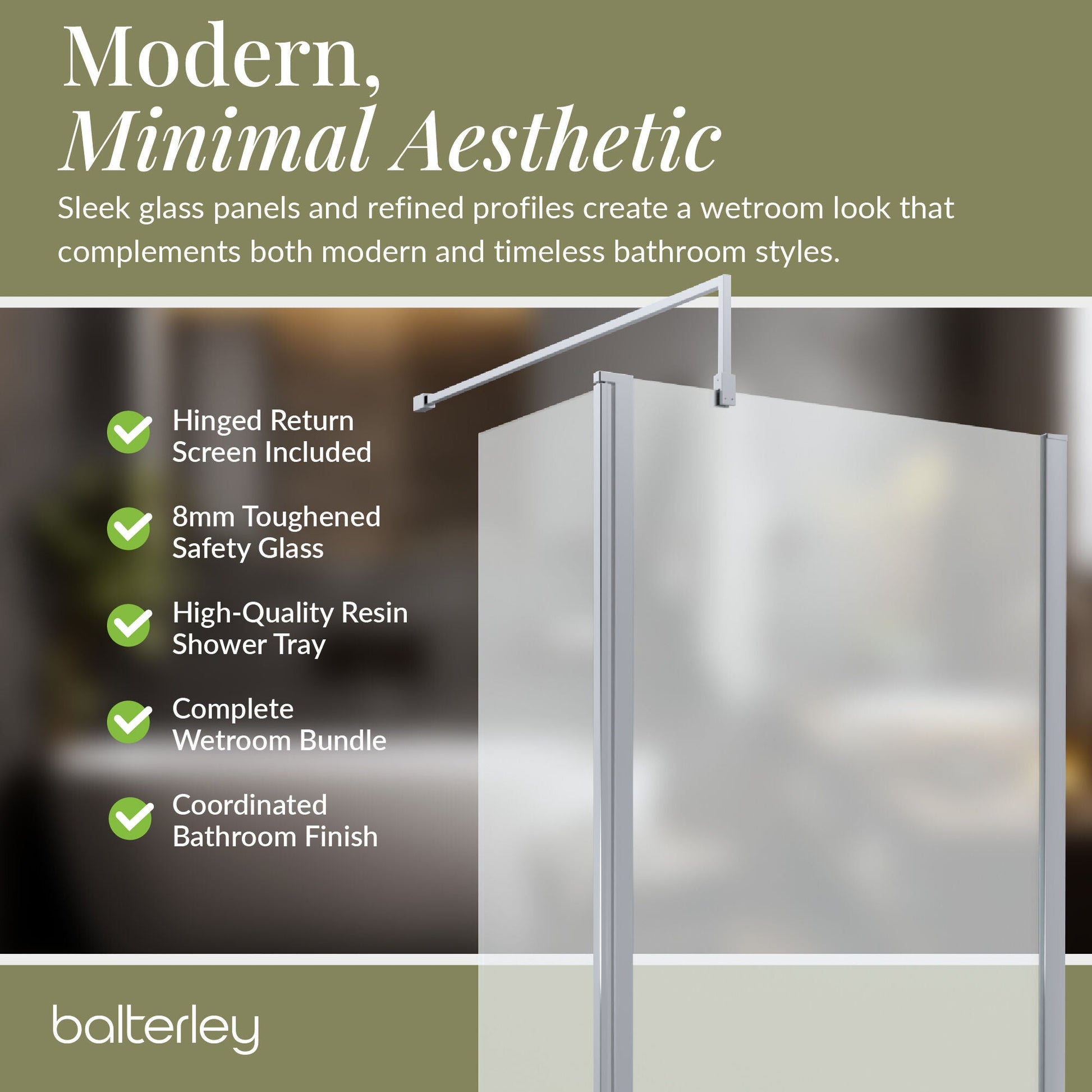 Contemporary 8mm Glass Walk In Wetroom Screen and Hinged Return Screen and Shower Tray - Choice of Size and Finish