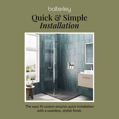 Contemporary 8mm Glass Walk In Wetroom Screen and Hinged Return Screen and Shower Tray - Choice of Size and Finish