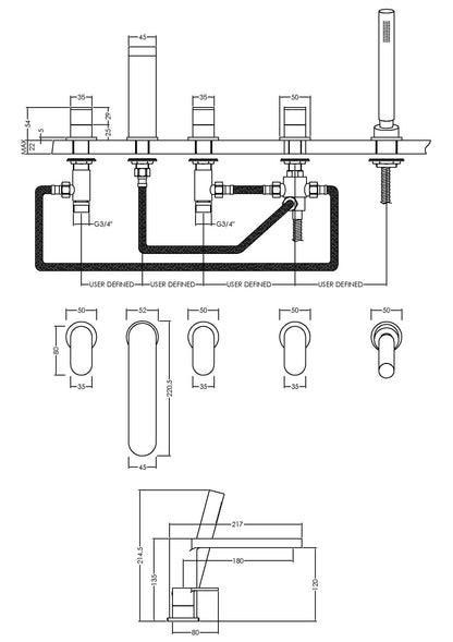 Binsey Deck Mounted 5 Tap Hole Bath Shower Mixer