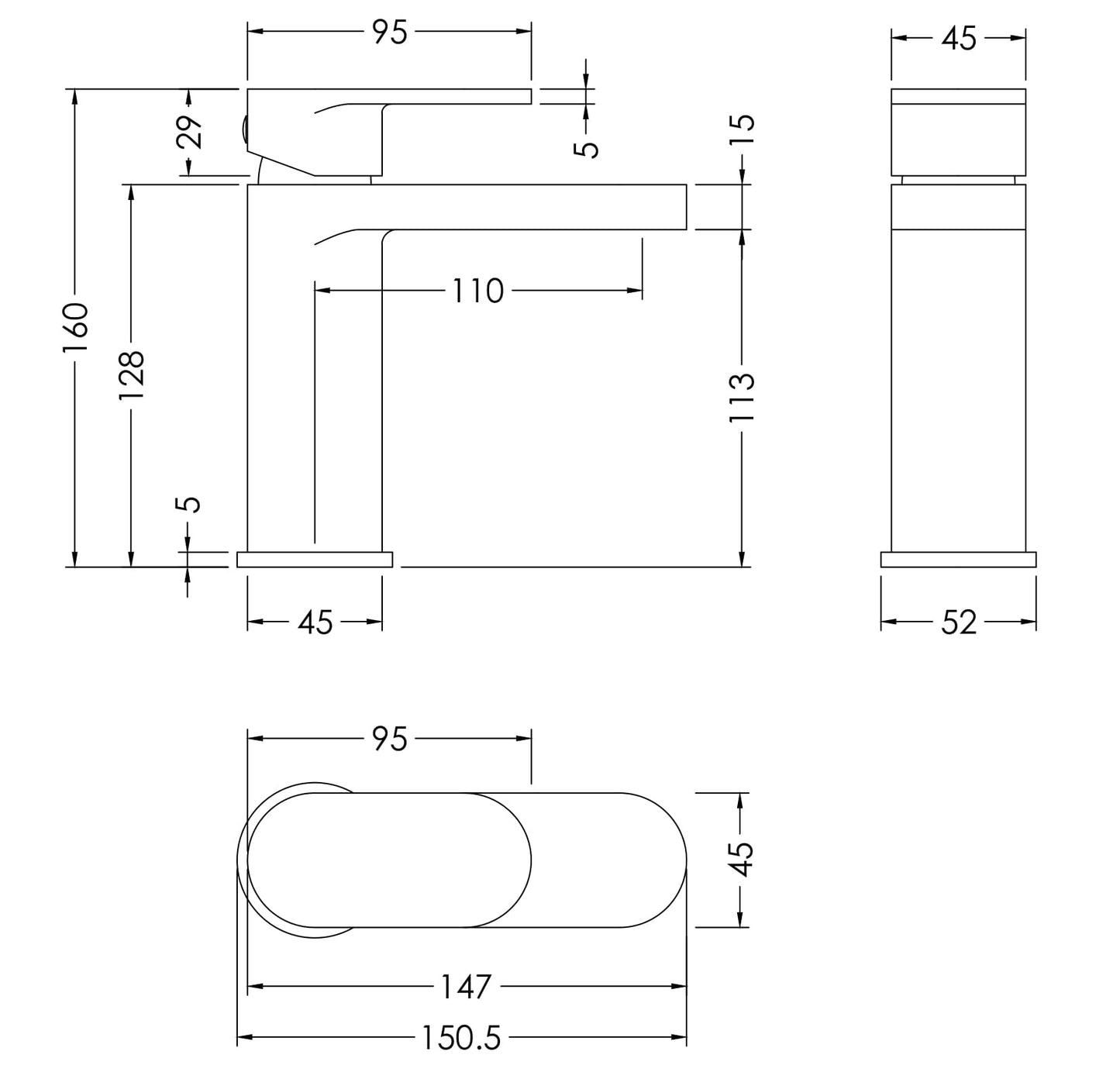 Binsey Mono Basin Mixer with Push Button Waste