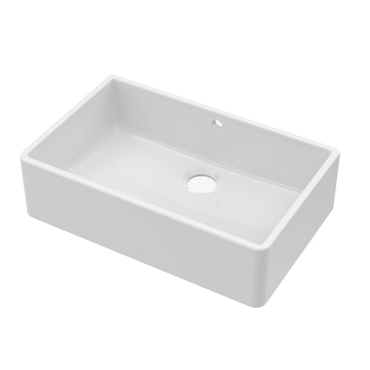 795mm - Fireclay Single Bowl Butler Kitchen Sink - with Overflow &  No Tap Hole