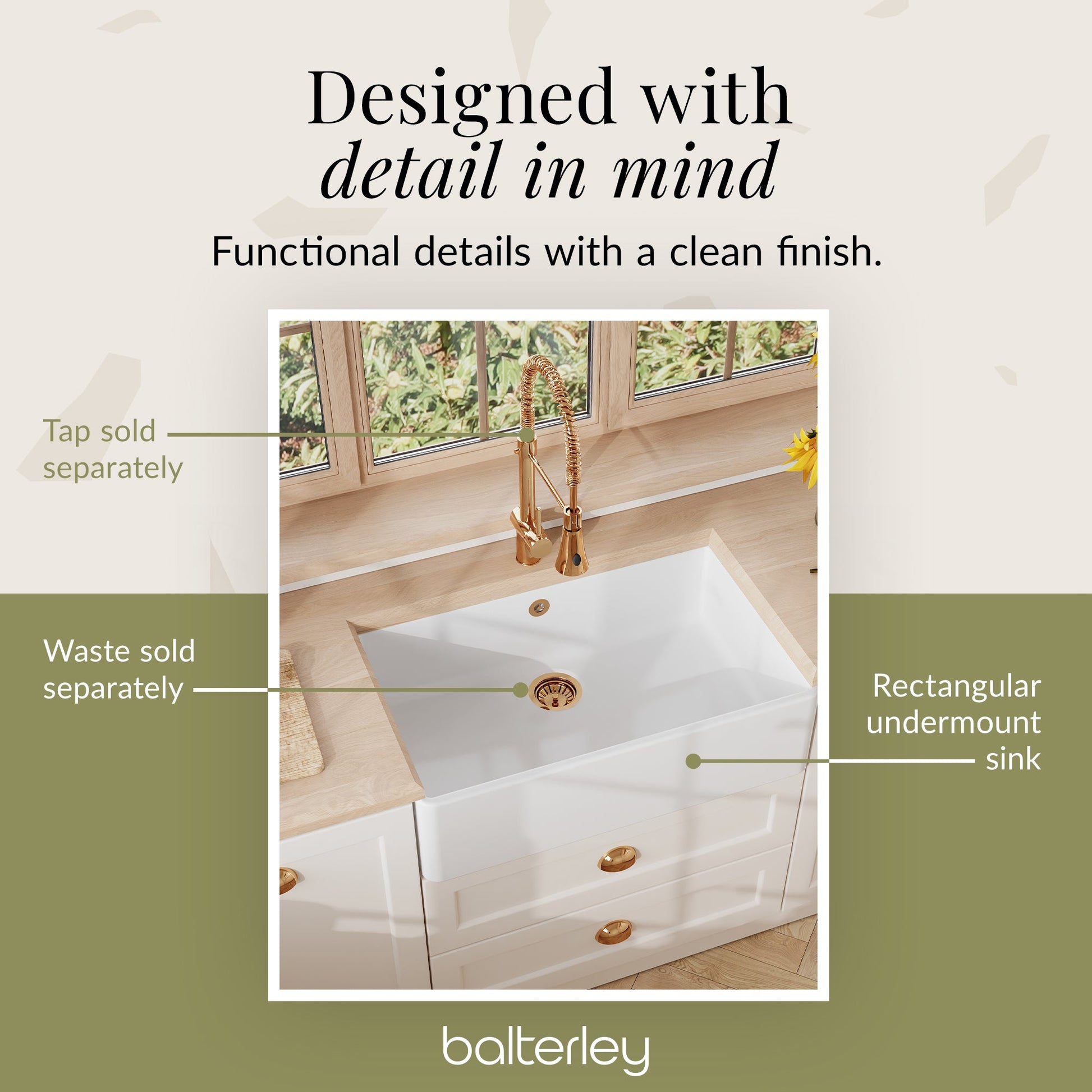 795mm - Fireclay Single Bowl Butler Kitchen Sink - with Overflow &  No Tap Hole