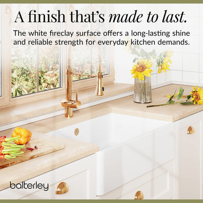795mm - Fireclay Single Bowl Butler Kitchen Sink - with Overflow &  No Tap Hole