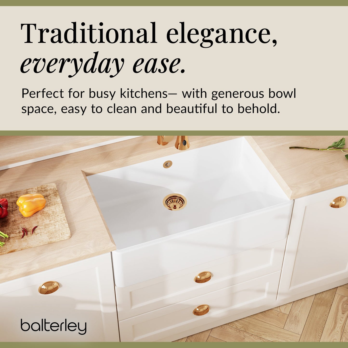 795mm - Fireclay Single Bowl Butler Kitchen Sink - with Overflow &  No Tap Hole