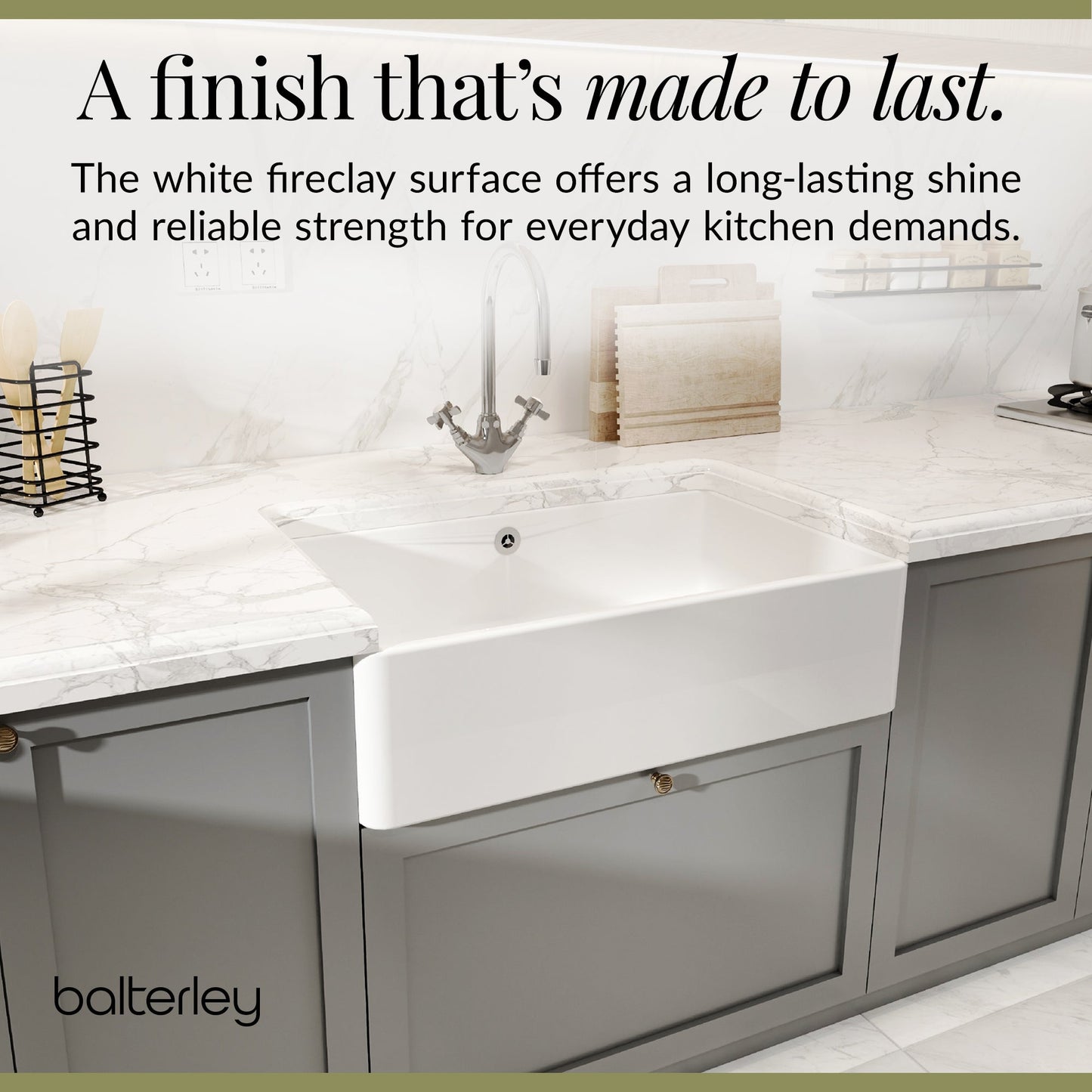 1 Bowl Fireclay Butler Kitchen Sink Overflow &  Waste - 795mm