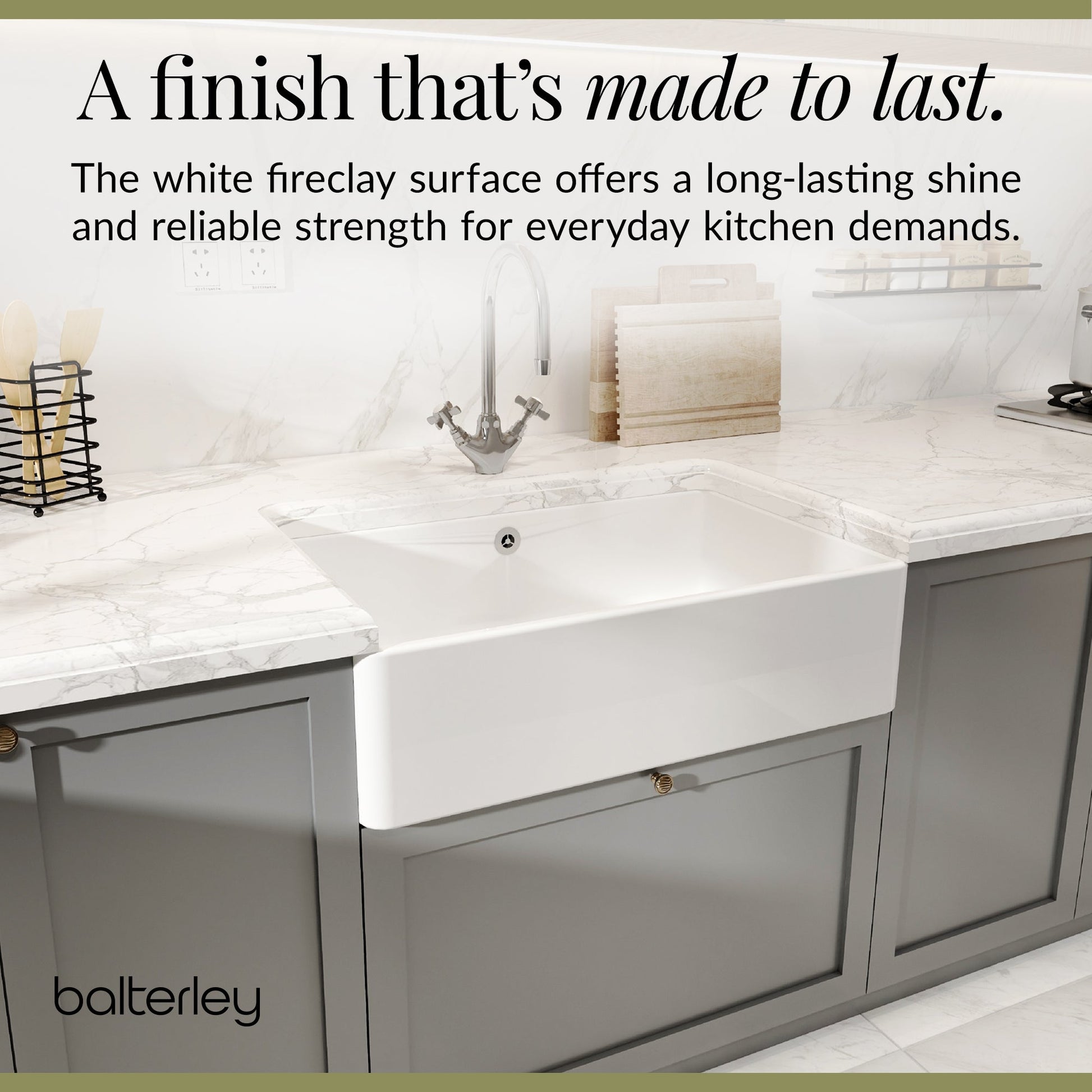 1 Bowl Fireclay Butler Kitchen Sink Overflow &  Waste - 795mm