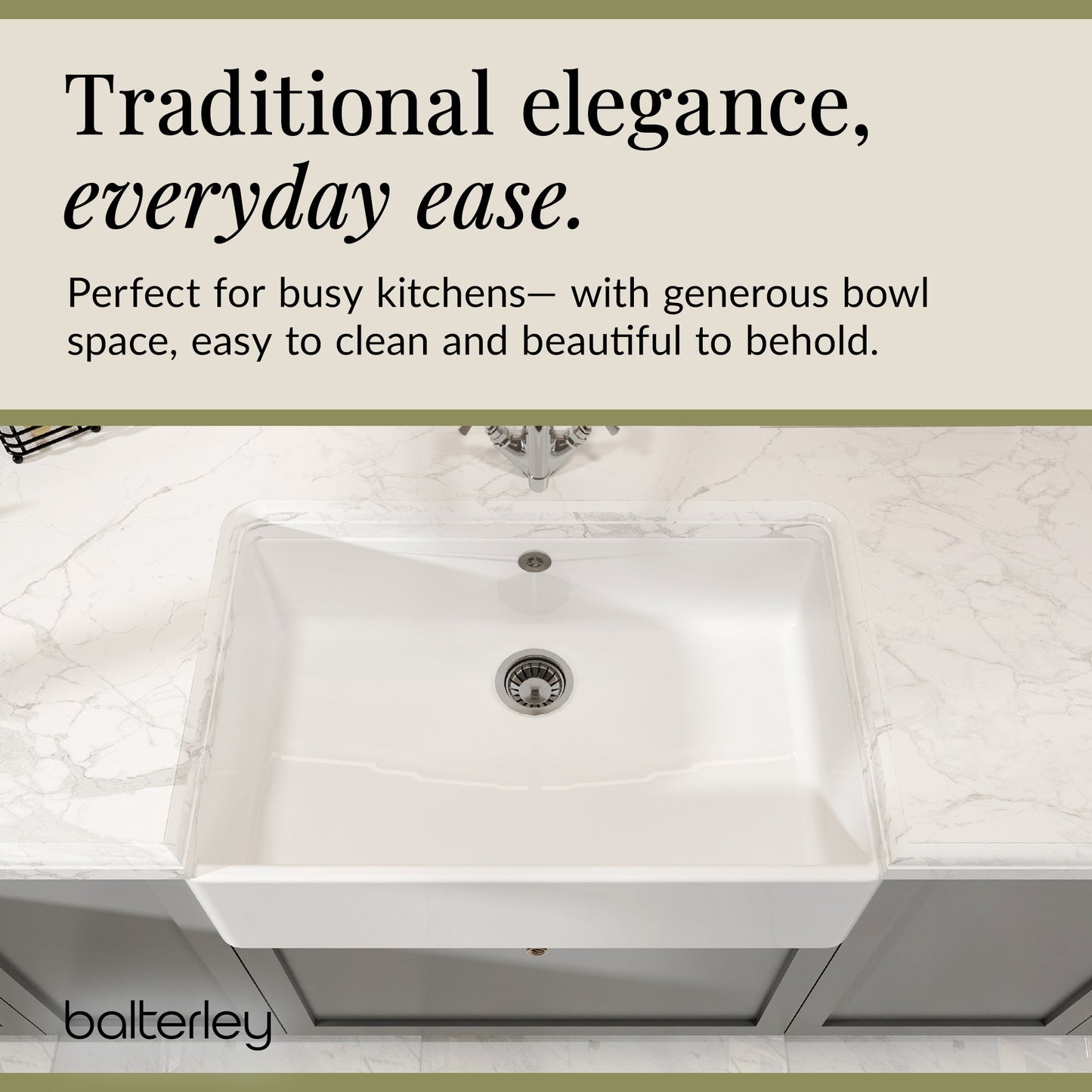 1 Bowl Fireclay Butler Kitchen Sink Overflow &  Waste - 795mm