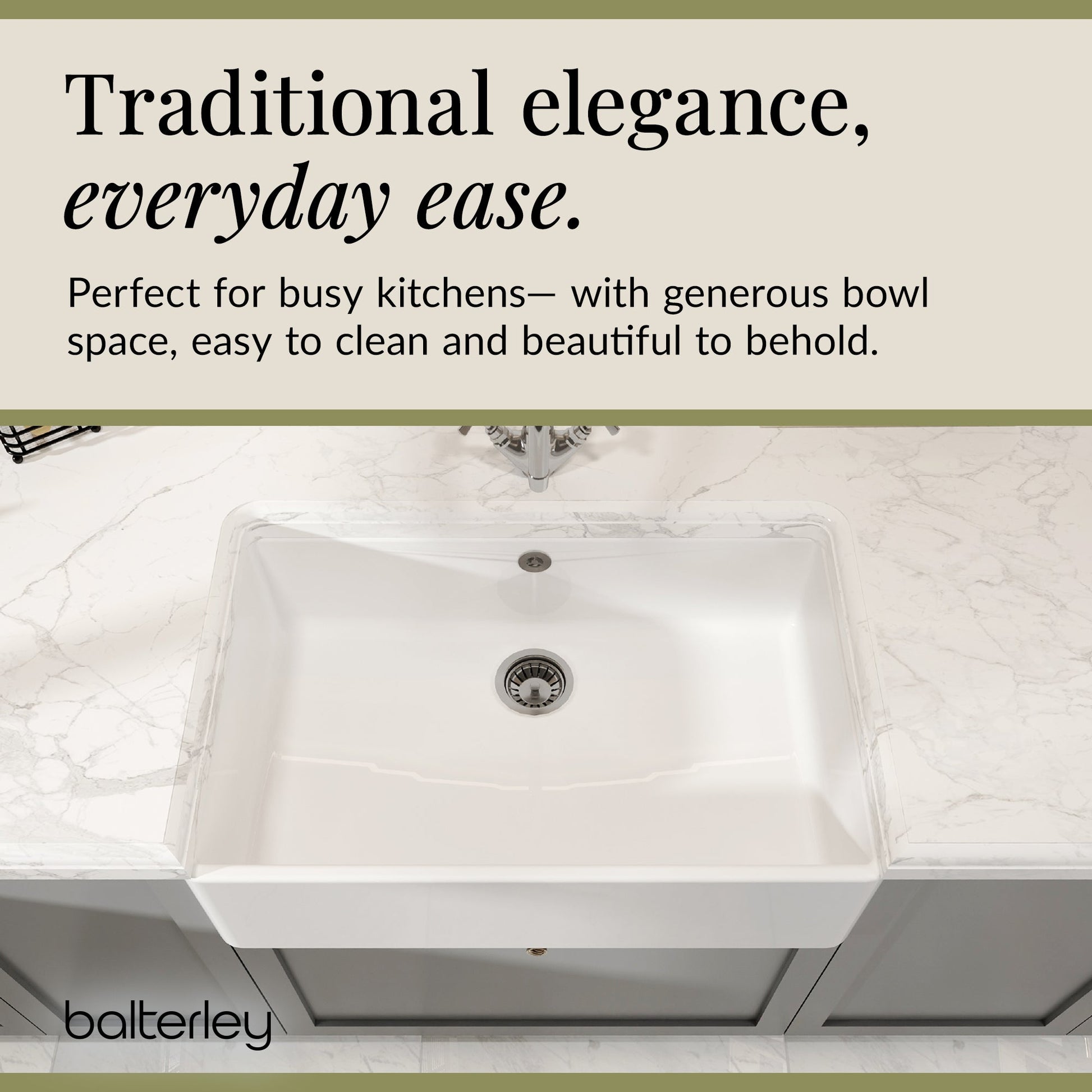 1 Bowl Fireclay Butler Kitchen Sink Overflow &  Waste - 795mm