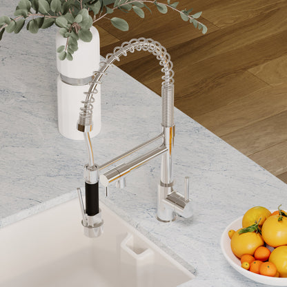 Tall Side Action Handle Kitchen Tap Rinser & Pan Filler - Chrome/Black