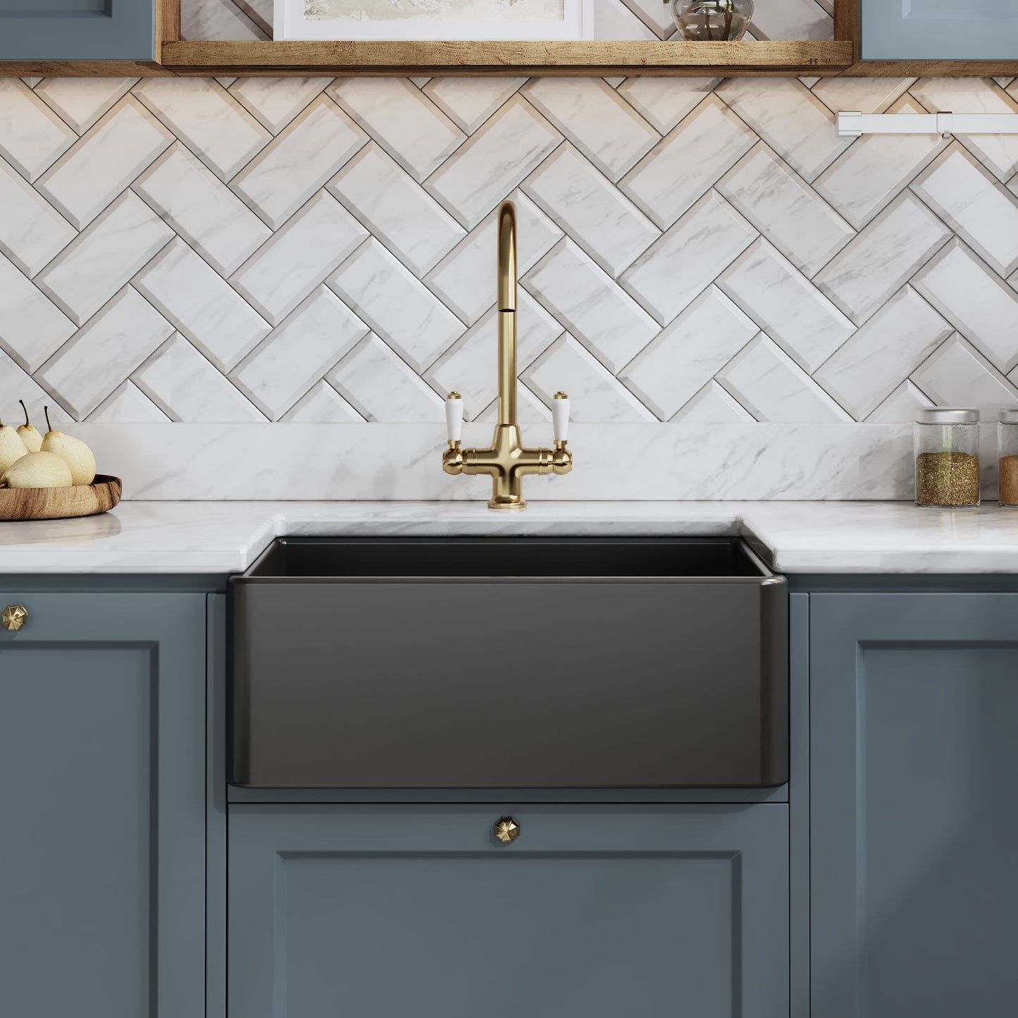 Nuie Single Bowl Fireclay Soft Black Butler Sink