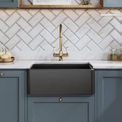 Nuie Single Bowl Fireclay Soft Black Butler Sink