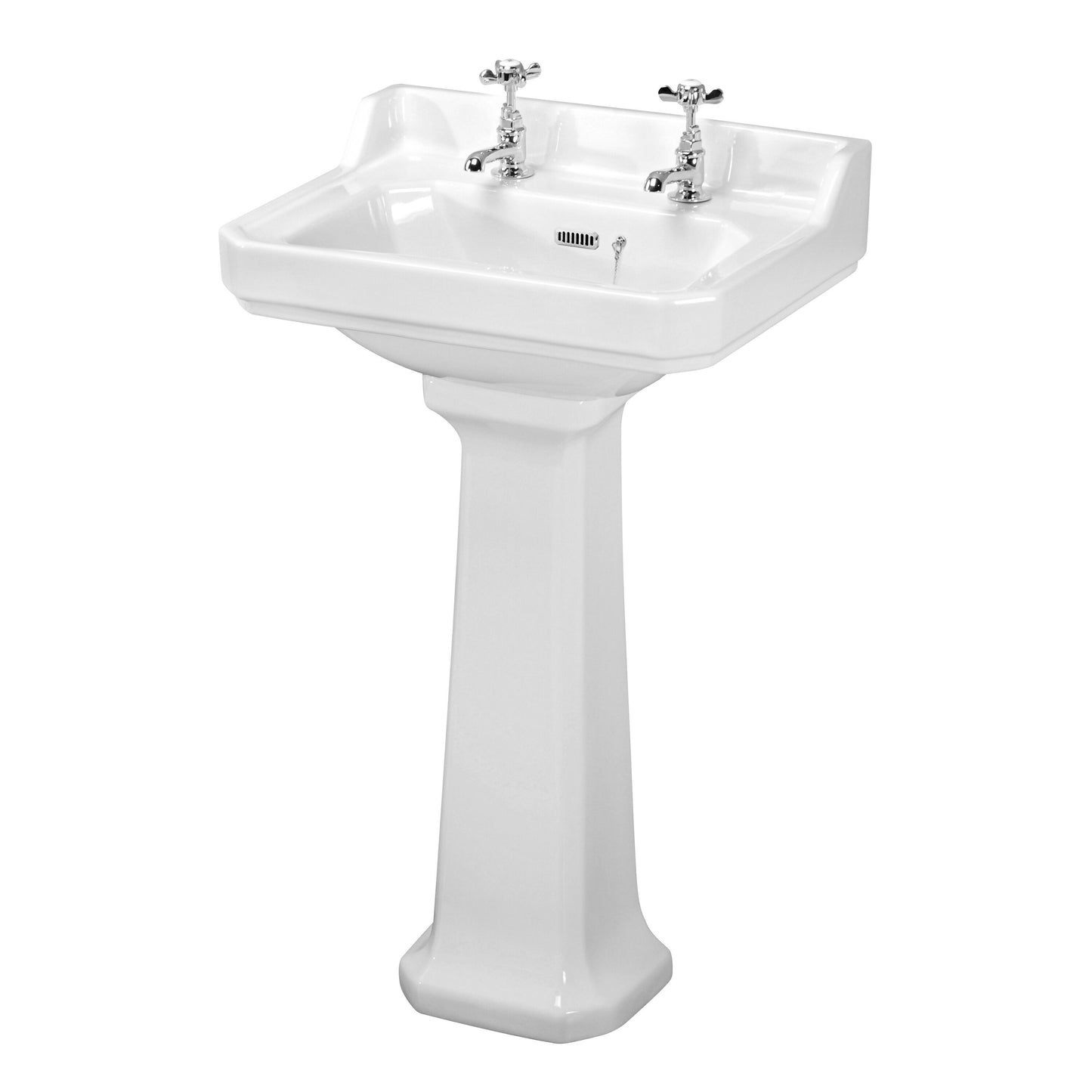 Nuie Traditional 560mm Basin & Pedestal 2 Tap Hole