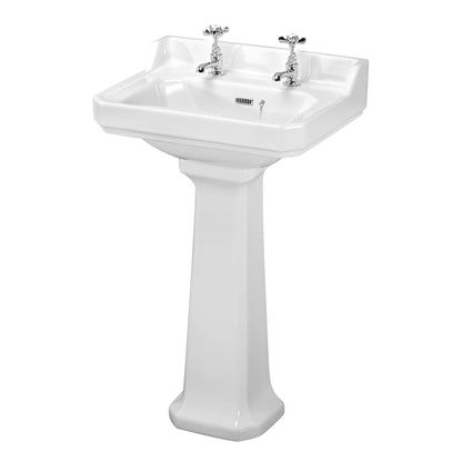 Nuie Traditional 560mm Basin & Pedestal 2 Tap Hole